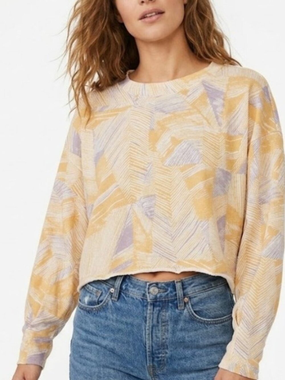 FREE PEOPLE FP MOVEMENT INSPIRE ABSTRACH PEACH LAVENDER TOP TEE $50 S